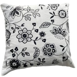 Blomstret pudebetr�k hvid/sort 