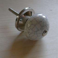 Porcelnsknop - hvid krakkeleret m/slv 4cm