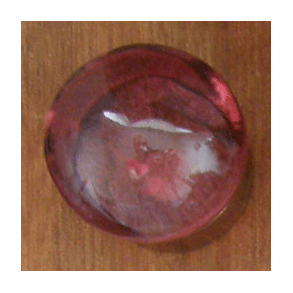 Knop, lilla/glas, oval. 