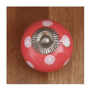 Porcelnsknop -  Rd med hvide prikker