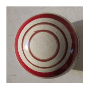 Porcelnsknop - Rd m/striber 